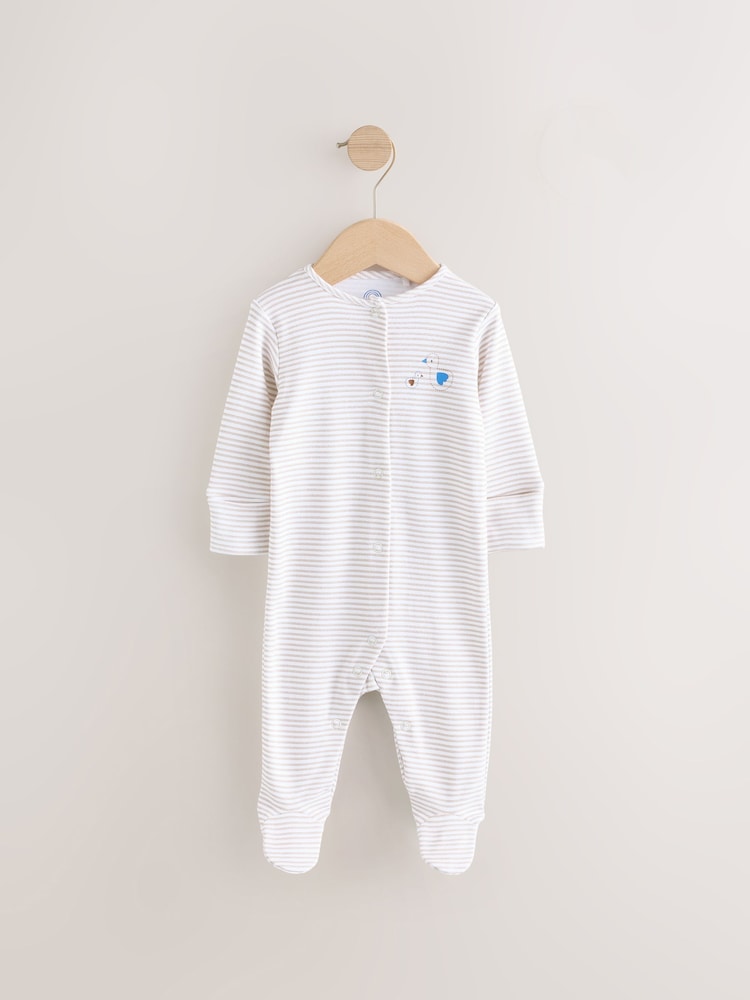 Blue/Grey Stripe Pure 100% Cotton Sleepsuits 2 Pack - Image 2 of 5