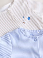 Blue/Grey Stripe Pure 100% Cotton Sleepsuits 2 Pack - Image 4 of 5