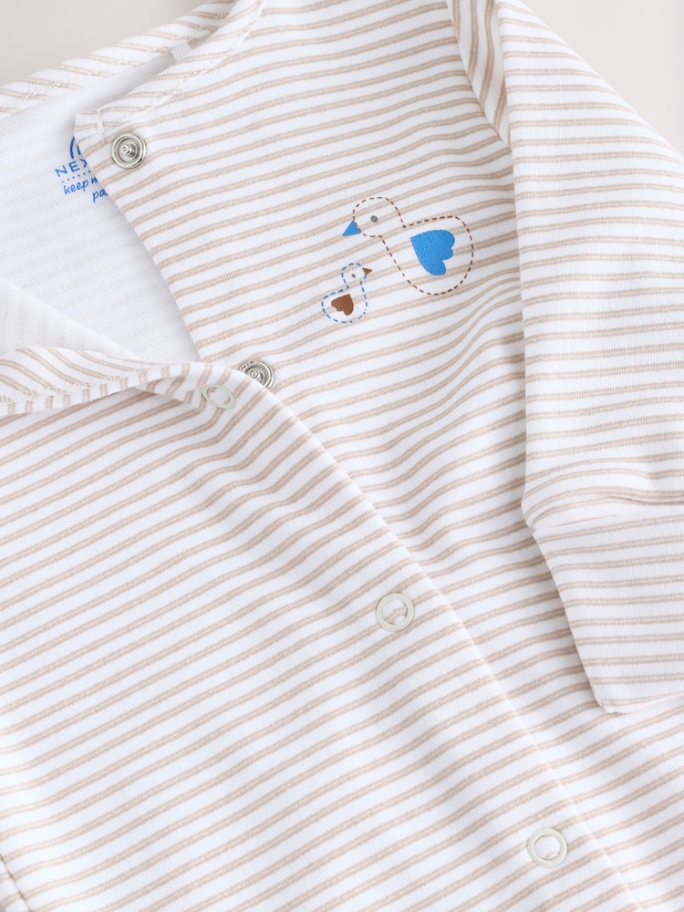 Blue/Grey Stripe Pure 100% Cotton Sleepsuits 2 Pack - Image 5 of 5