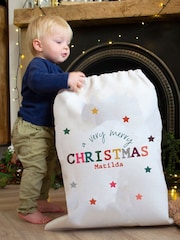 100% Linen Colourful Christmas Personalised Sack by Solesmith - Image 1 of 4