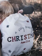 100% Linen Colourful Christmas Personalised Sack by Solesmith - Image 3 of 4