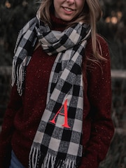 Embroidered Neon Letter Check Scarf by Solesmith - Image 1 of 4