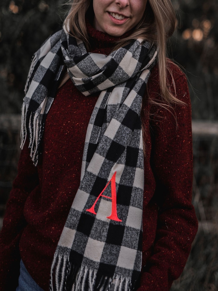 Embroidered Neon Letter Check Scarf by Solesmith - Image 1 of 4