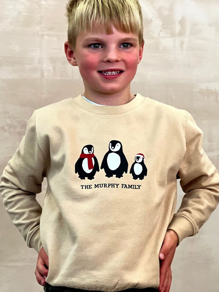 Personalised Childrens Family Christmas Penguin Jumper by Solesmith - Image 2 of 2