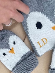 Solesmith Baby Grey Personalised Penguin Hat and Mittens Set - Image 3 of 3
