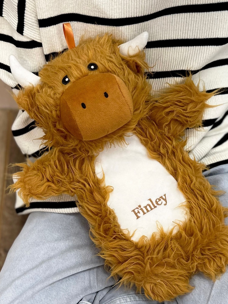Highland Cow Personalised Hot Water Bottle by Solesmith - Image 1 of 4