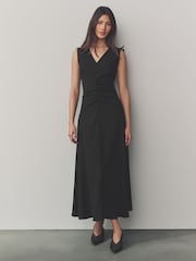 Noir - Peignoir mi-long froncé sans manches - Image 1 of 7