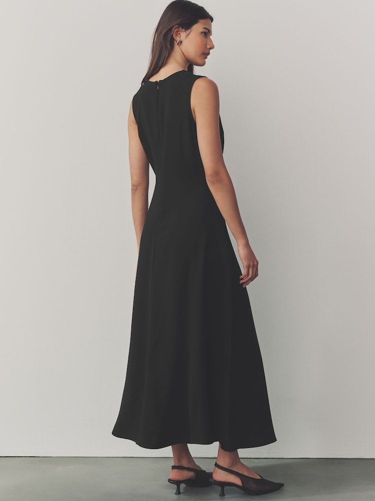 Noir - Peignoir mi-long froncé sans manches - Image 3 of 7
