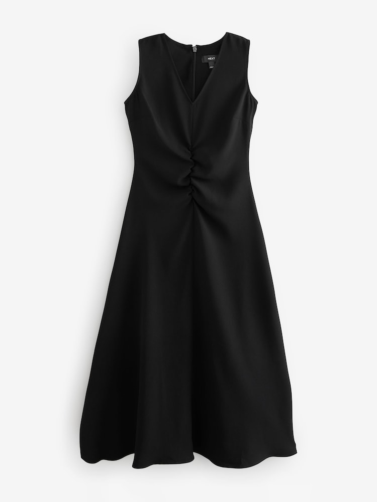 Noir - Peignoir mi-long froncé sans manches - Image 5 of 7