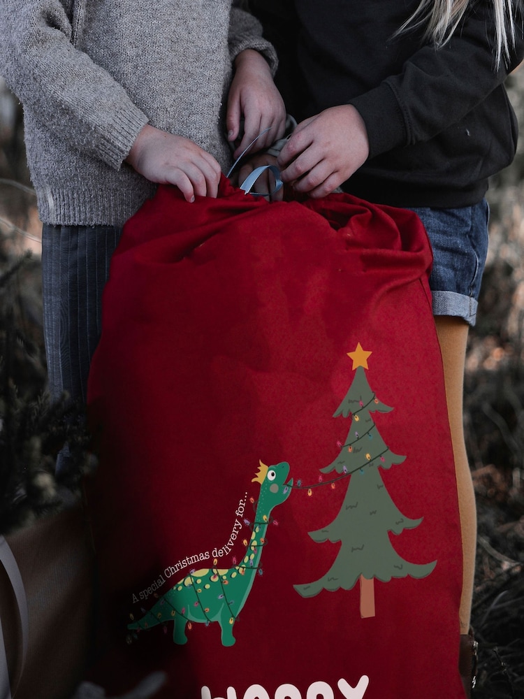 100% Cotton Personalised Dinosaur Christmas Sack by Solesmith - Image 1 of 2