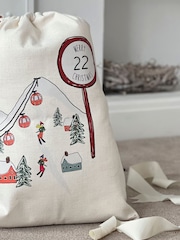 100% Linen Ski Scene Personalised Christmas Sack by Solesmith - Image 1 of 3