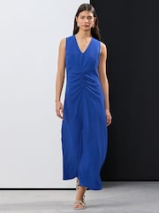 Blue Sleevless Ruched Midi Dress - Image 1 of 7