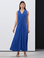 Blue Sleevless Ruched Midi Dress - Image 2 of 7