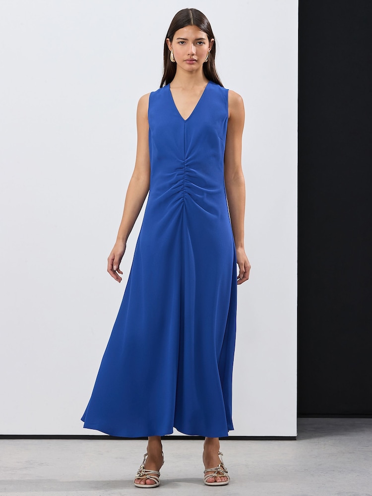 Blue Sleevless Ruched Midi Dress - Image 2 of 7