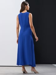 Blue Sleevless Ruched Midi Dress - Image 3 of 7