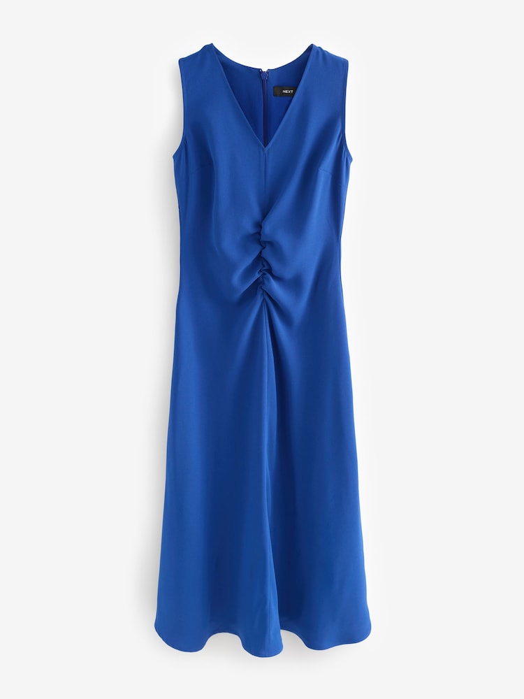 Bleu - Peignoir mi-long froncé sans manches - Image 5 of 7