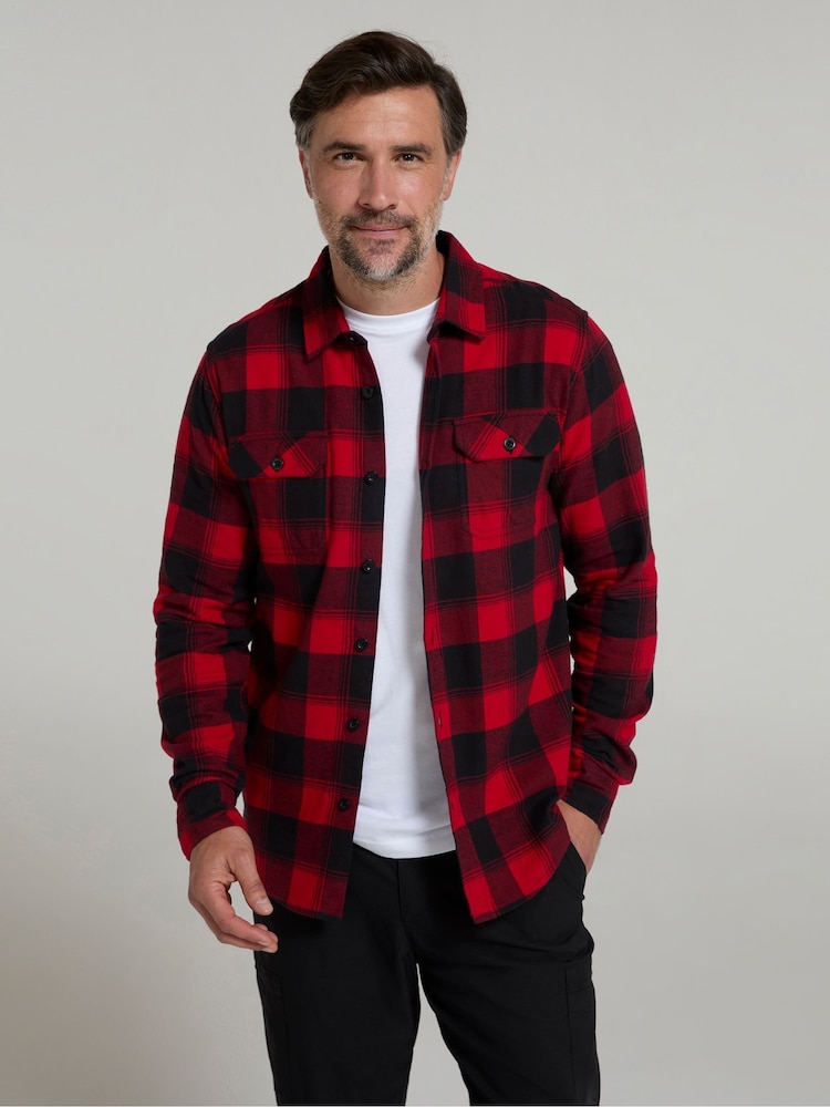 Mountain Warehouse Red 100% Cotton Trace Mens Flannel Long Sleeve Shirt - Image 1 of 4