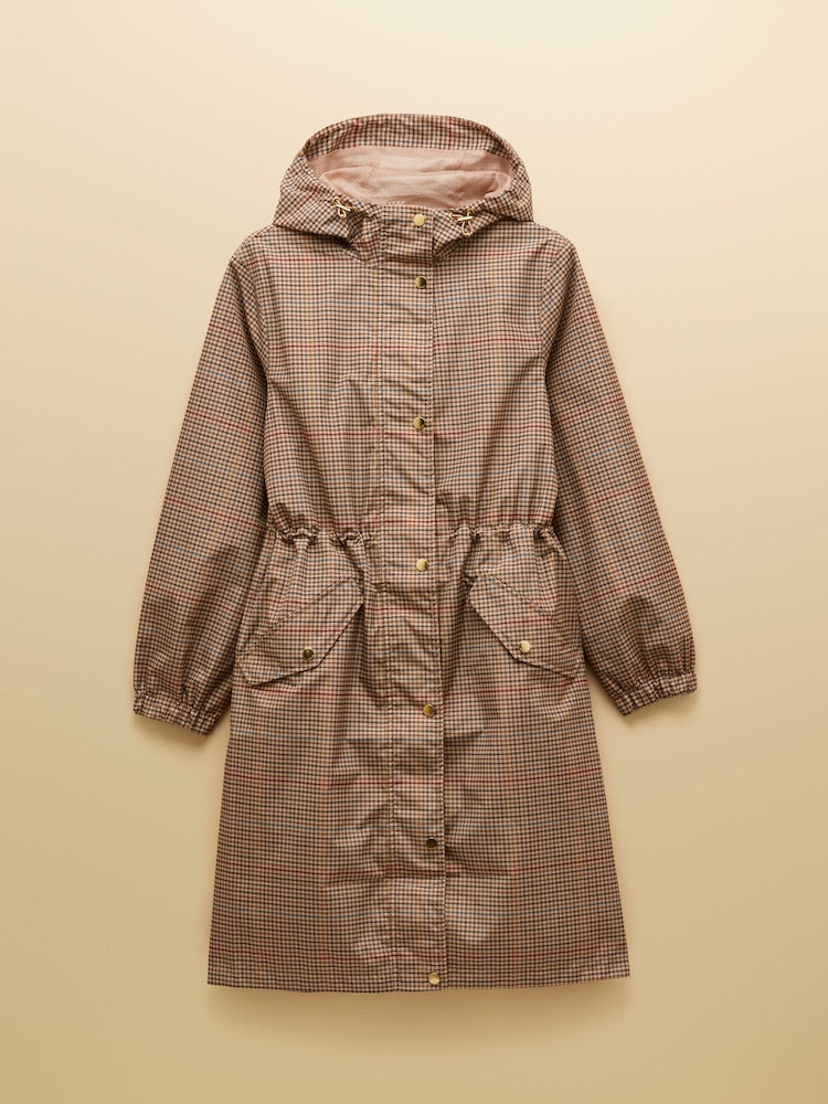 Joules Holkham Neutral Check Waterproof Packable Raincoat With Hood - Image 11 of 11 Joules Holkham Neutral Check Waterproof Packable Raincoat With Hood - Image 11 of 11