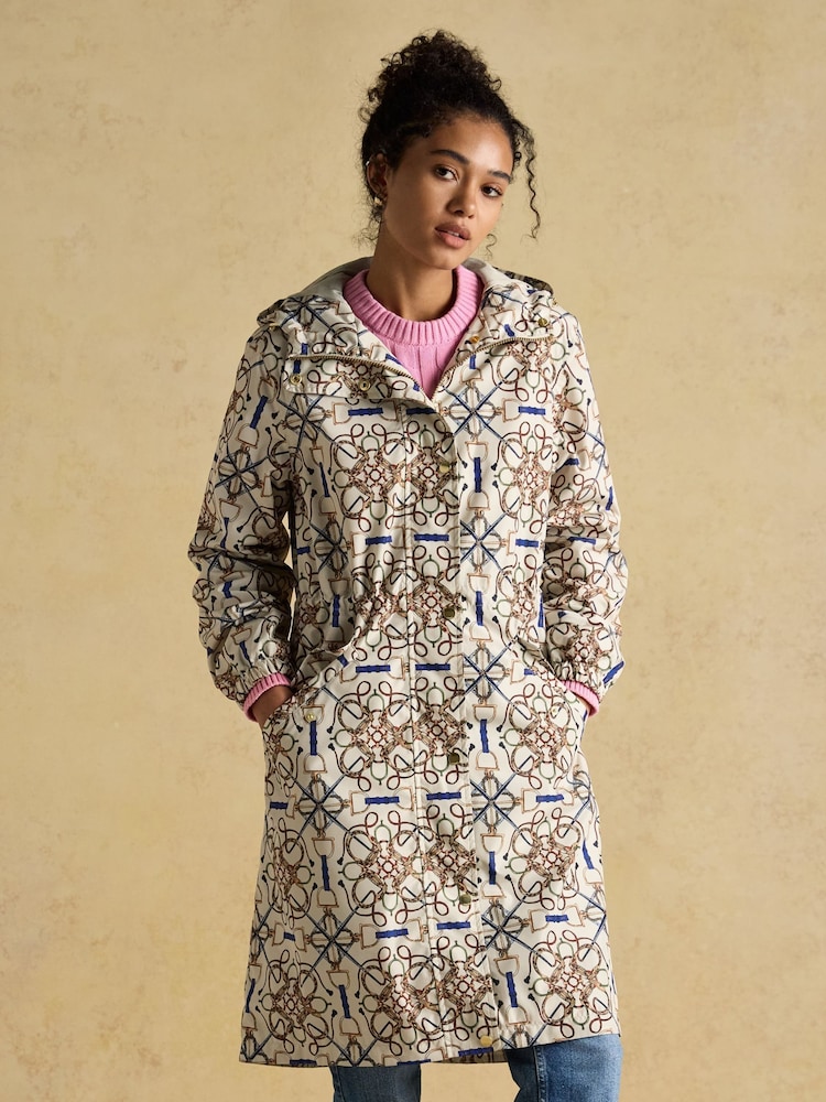 Joules Holkham Horse Tack Stone Waterproof Packable Raincoat with Hood - Image 1 of 11