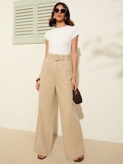 Friends Like These Camel Belted Wide Leg Trousers - Image 3 of 4