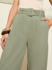Friends Like These Khaki Green Belted Wide Leg Trousers - Image 2 of 4