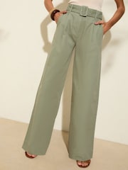 Friends Like These Khaki Green Belted Wide Leg Trousers - Image 3 of 4