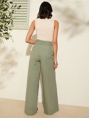 Friends Like These Khaki Green Belted Wide Leg Trousers - Image 4 of 4