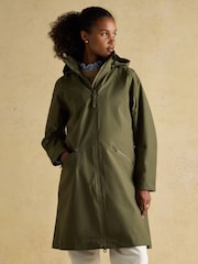 Joules Rainaway Green Lightweight Waterproof Longline Raincoat with Hood - Image 1 of 14