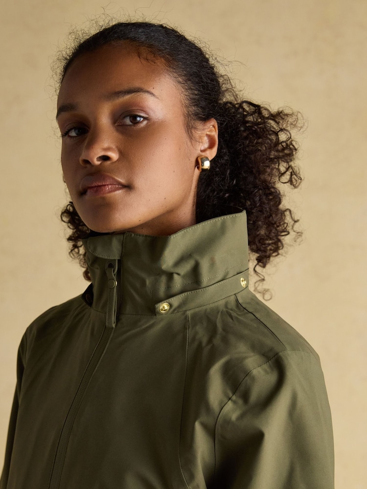 Joules Rainaway Green Lightweight Waterproof Longline Raincoat with Hood - Image 14 of 14