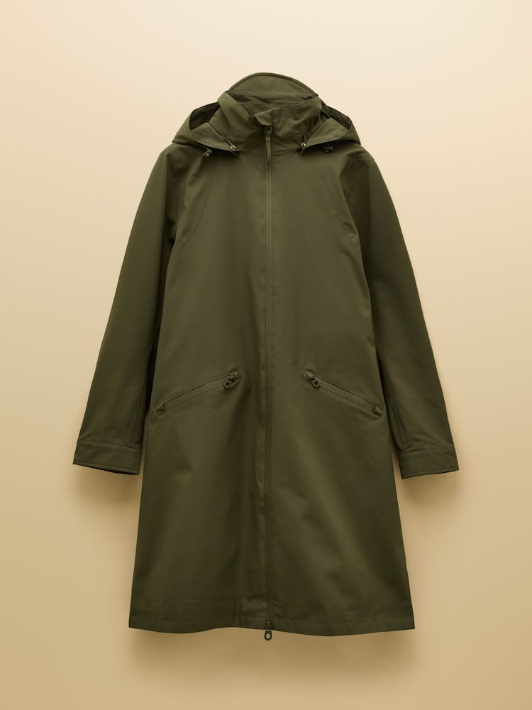 Joules Rainaway Green Lightweight Waterproof Longline Raincoat with Hood - Image 15 of 15