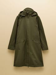 Joules Rainaway Khaki Green Lightweight Waterproof Longline Raincoat with Hood - Image 16 of 16