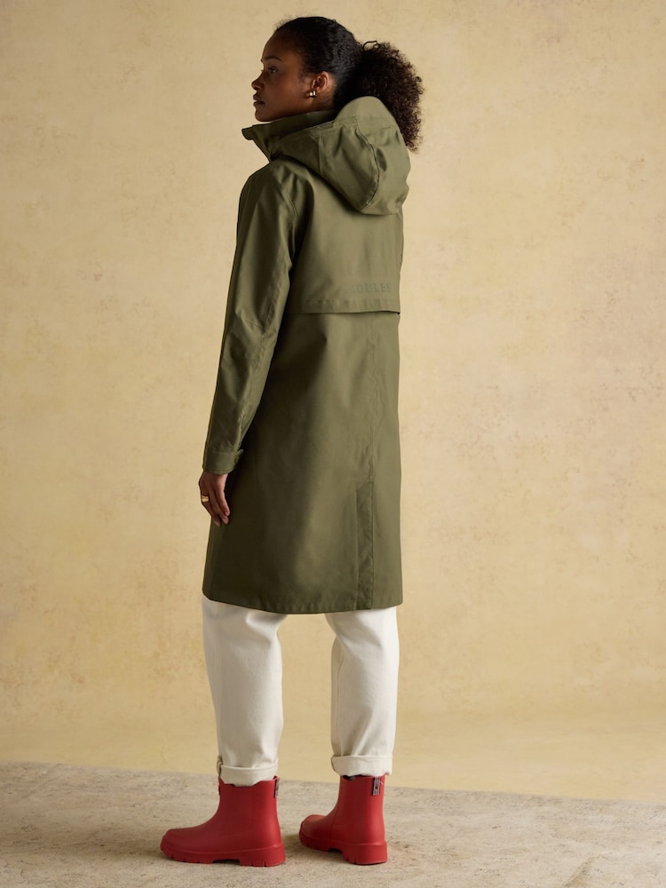 Joules Rainaway Green Lightweight Waterproof Longline Raincoat with Hood - Image 2 of 14