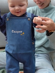 Solesmith Blue 100% Cotton Embroidered Star Personalised Dungarees - Image 1 of 4