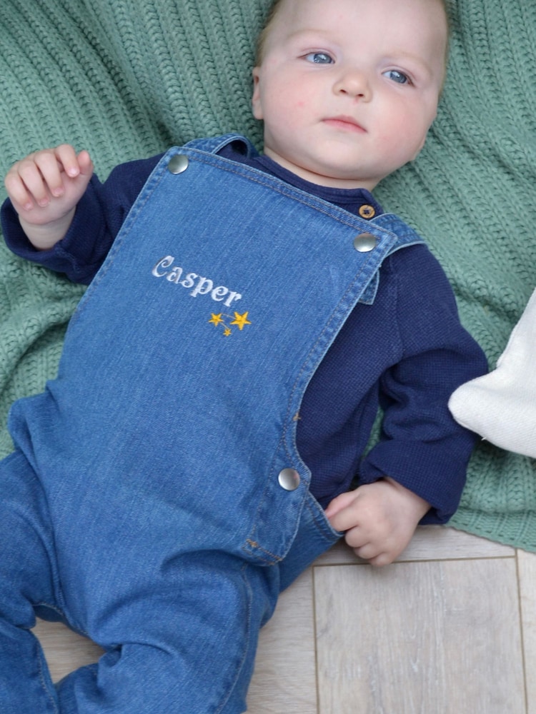 Solesmith Blue 100% Cotton Embroidered Star Personalised Dungarees - Image 2 of 4