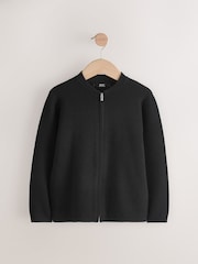 Black Knitted Zip Through Bomber Cardigan (3-16yrs) - Image 1 of 4