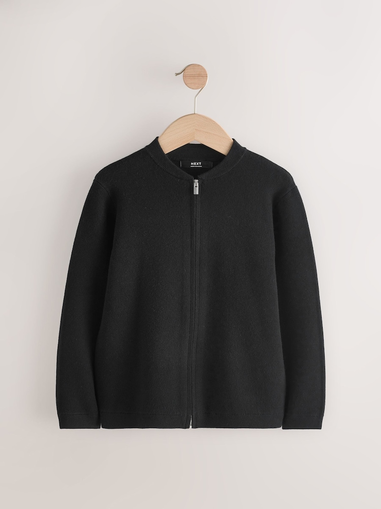 Black Knitted Zip Through Bomber Cardigan (3-16yrs) - Image 1 of 4
