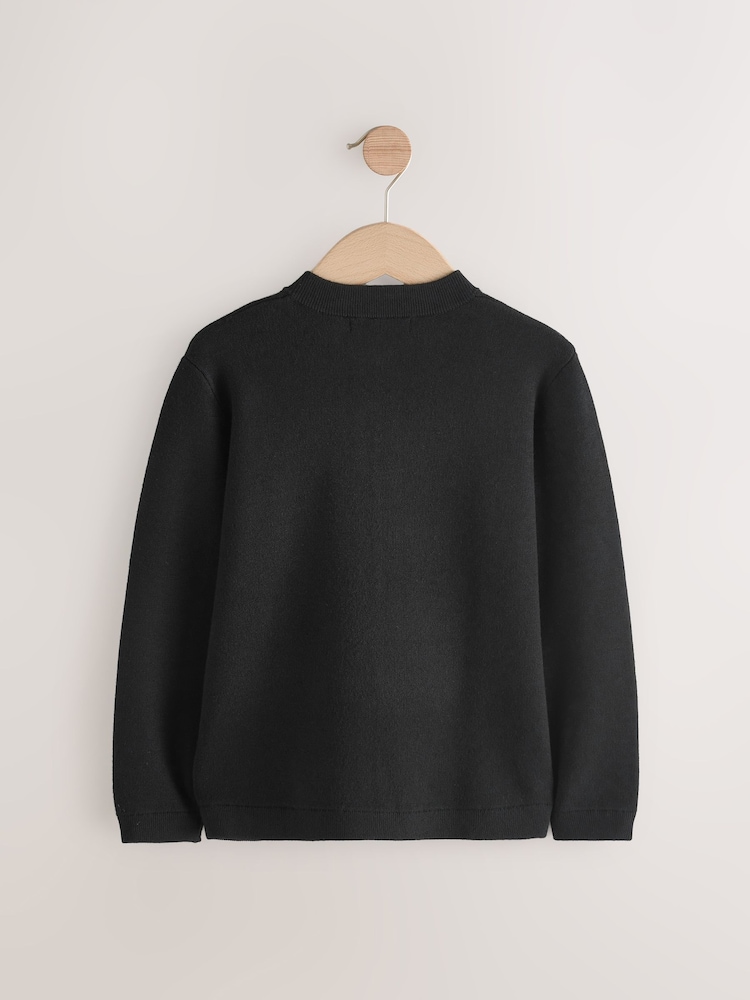 Black Knitted Zip Through Bomber Cardigan (3-16yrs) - Image 2 of 4