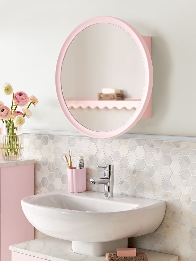 Pink Farnley Round Frame Wall Mirror Cabinet - Image 1 of 9