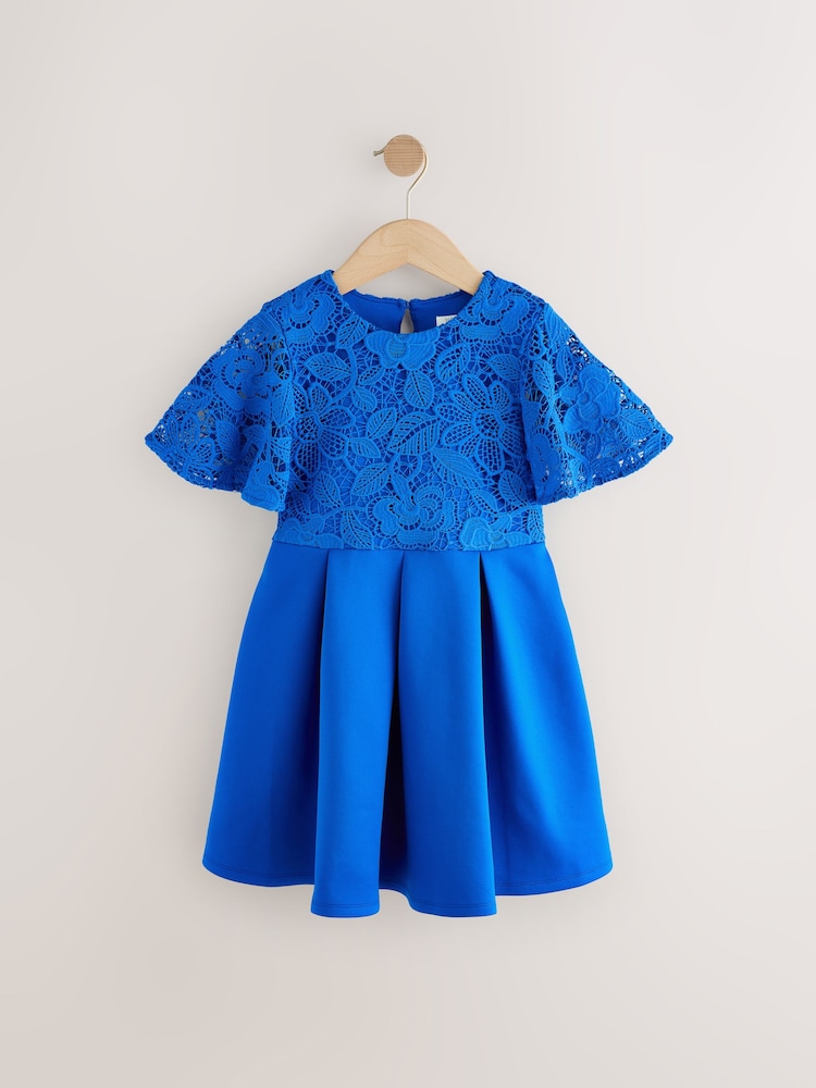 Cobalt Blue Lace Scuba Dress (3-16yrs) - Image 5 of 8