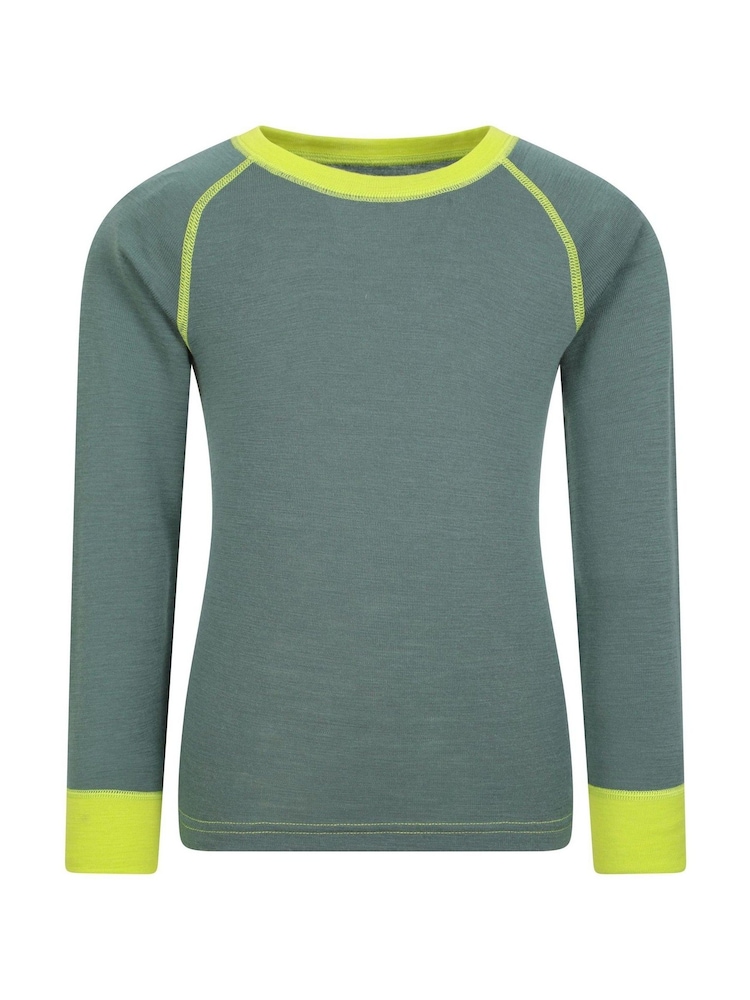 أخضر - Mountain Warehouse Merino II Kids Round Neck Thermal Top - Image 3 of 5