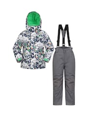Mountain Warehouse Grey Kids Fleece Lined Printed Snow Ski Jacket And Trousers Set - Image 1 of 12