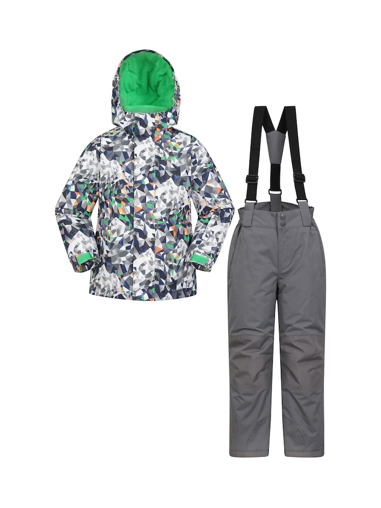 Mountain Warehouse Grey Kids Fleece Lined Printed Snow Ski Jacket And Trousers Set - Image 1 of 12