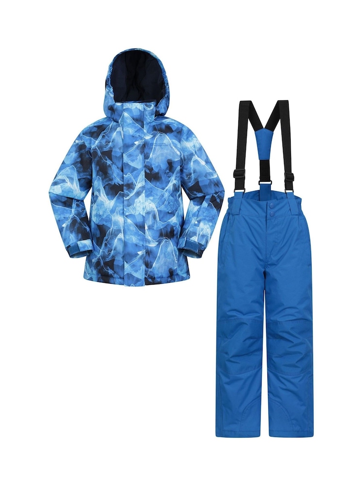 Mountain Warehouse Blue Light Kids Fleece Lined Printed Snow Ski Jacket And Trousers Set - Image 1 of 12