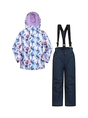 Mountain Warehouse Purple Kids Fleece Lined Printed Snow Ski Jacket And Trousers Set - Image 1 of 12