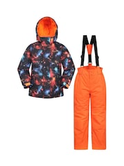 Mountain Warehouse Black Kids Fleece Lined Printed Snow Ski Jacket And Trousers Set - Image 1 of 12