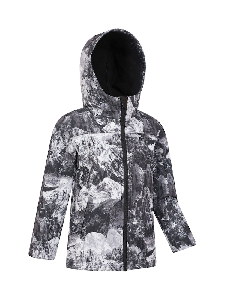 Mountain Warehouse Dark Black Exodus Kids Printed Water-Resistant Softshell Jacket - Image 2 of 5