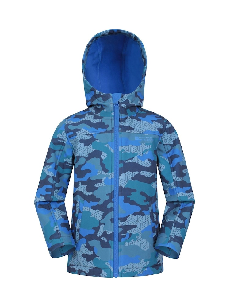 Mountain Warehouse Sky Blue Exodus Kids Printed Water-Resistant Softshell Jacket - Image 1 of 5