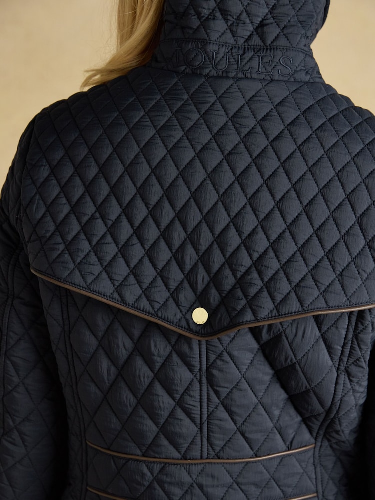 Joules Rosewell Navy Longline Diamond Quilted Showerproof Coat - Image 11 of 11