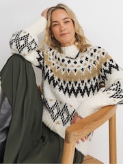 JD Williams Natural All Over Fairisle Pattern Jumper - Image 1 of 4
