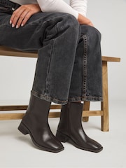 JD Williams Brown Low Block Heel Square Toe Leather Boots In Wide Fit - Image 1 of 4